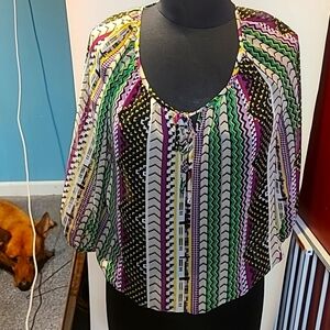 Style & Co Muilti Print Semi-Sheer Long Sleeve Blouse